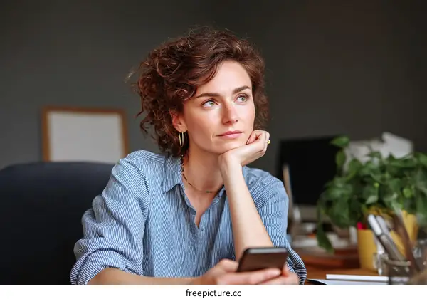 Thoughtful Woman at Workplace