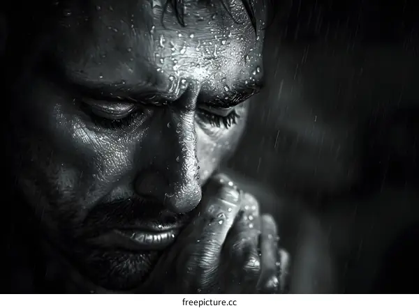 Man Praying in the Rain