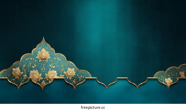 Ornamental Teal Background with Golden Floral Design