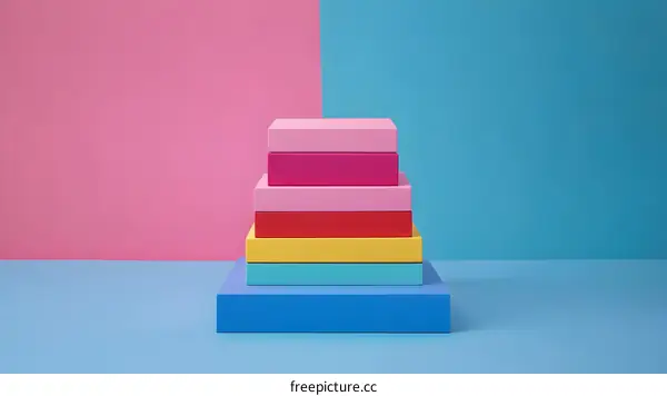 Abstract Colorful Stacked Boxes on Pastel Background