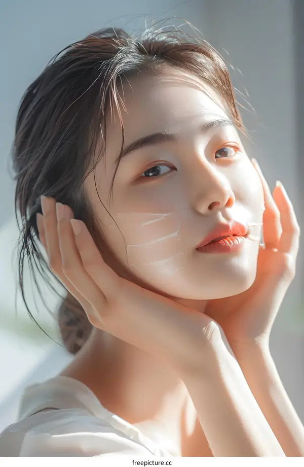 Portrait of a young Asian woman with cream on her face