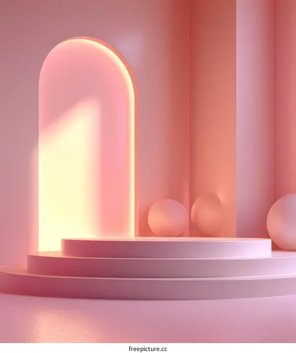 Pink Abstract Arch with Podium for Product Display