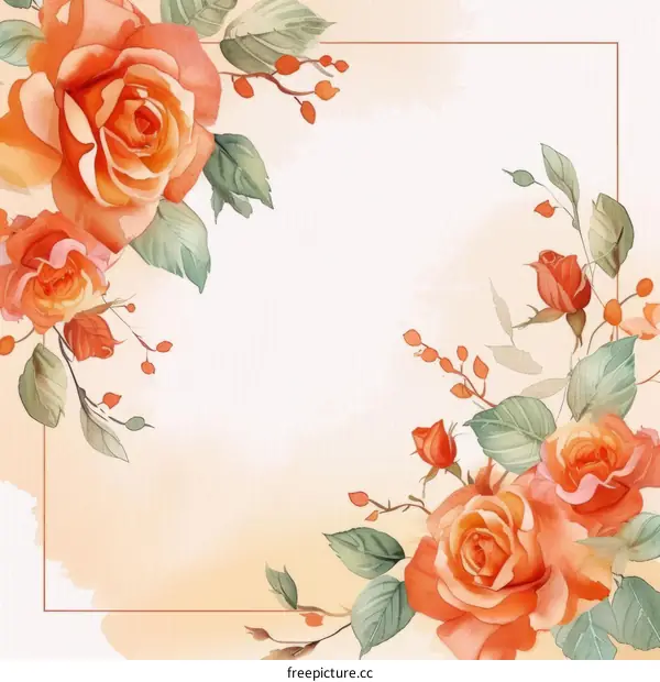 watercolor orange rose floral frame