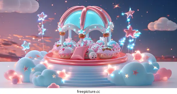 Cute Carousel in the Sky with Stars and Clouds