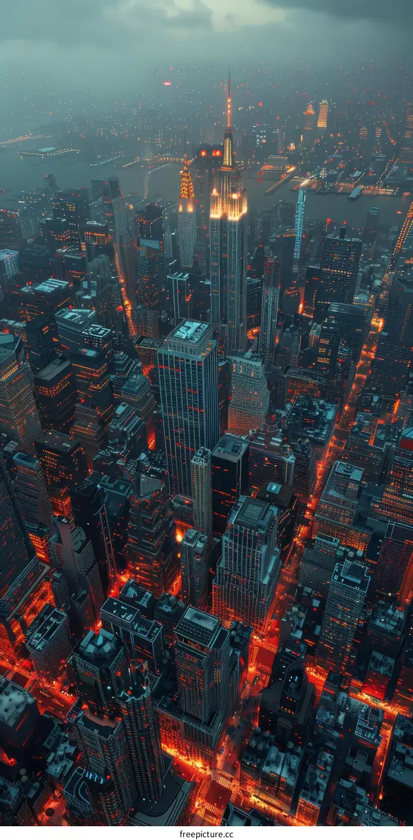 Aerial View of New York City at Night