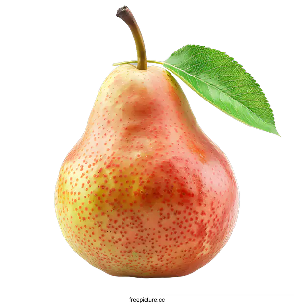 [Transparent Background PNG]Ripe Red Pear with Leaf