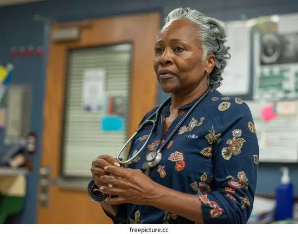 Portrait of a confident female African American doctor wearing a stethoscope