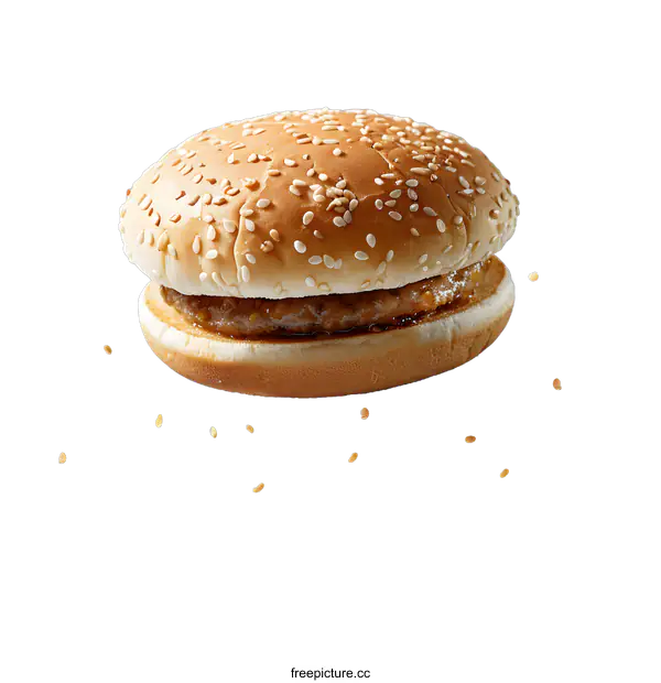 [Transparent Background PNG]A sesame seed hamburger floating in midair against a white background