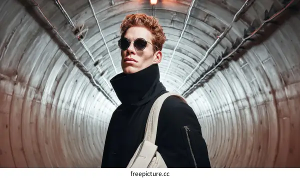 Stylish Caucasian Man in a Tunnel Fashion Portrait