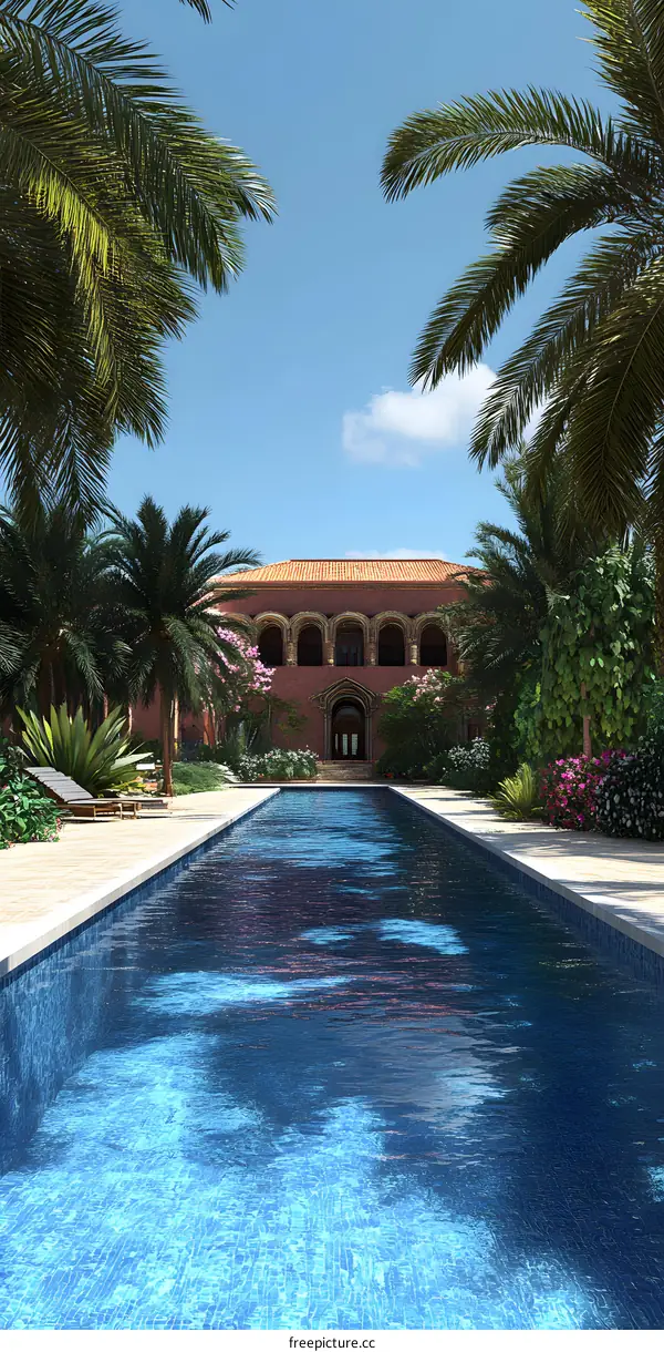Tropical Pool and House in the Sun