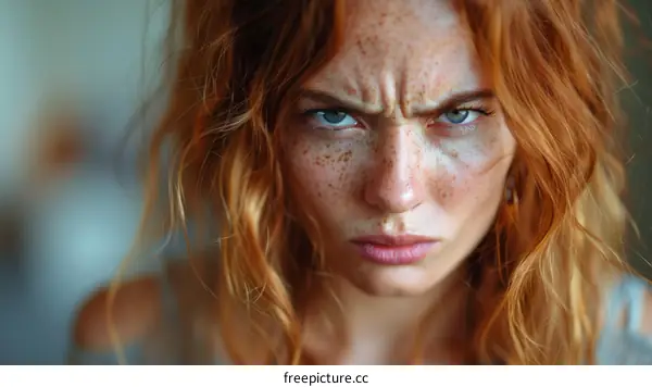 Close-up Portrait of a Woman with an Intense Expression