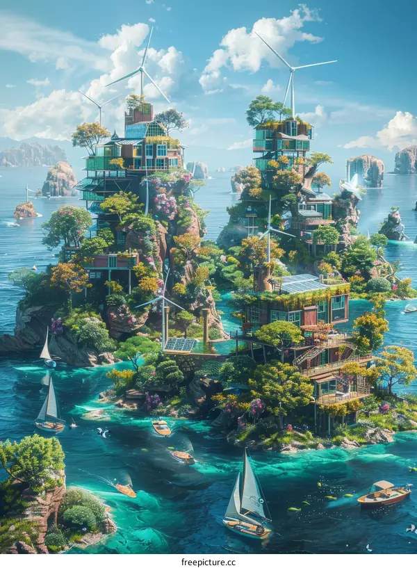 futuristic green city on the water