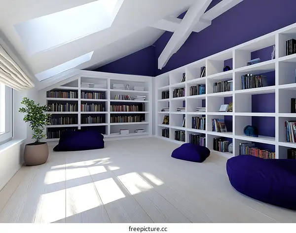 Modern Attic Library Interior Design