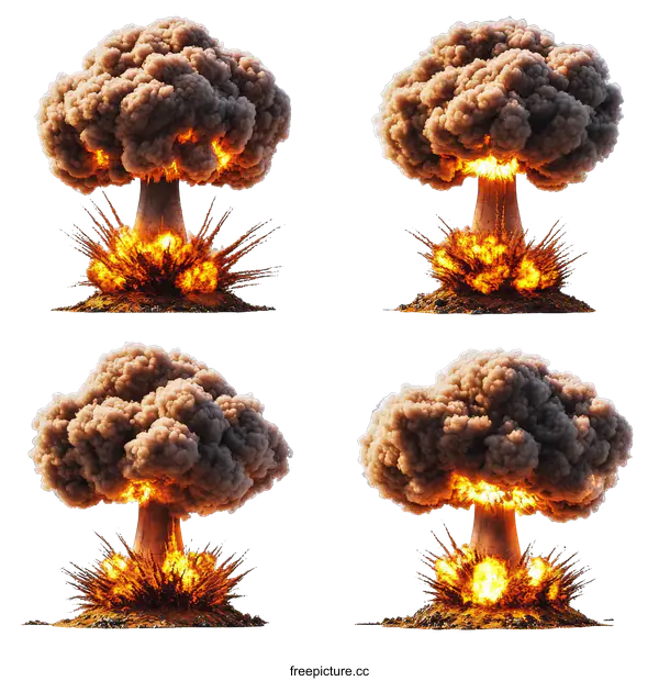 [Transparent Background PNG]Atomic Bomb Explosion Sequence Illustration