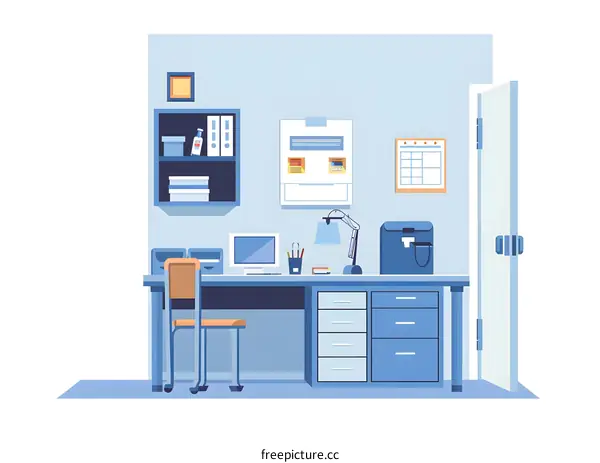 Modern Office Desk with Computer and Chair