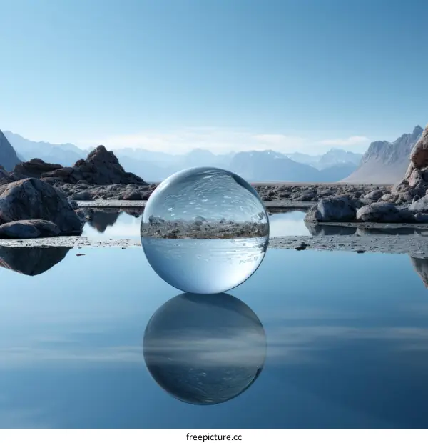 Mountain Reflections in a Crystal Ball Floating on Water