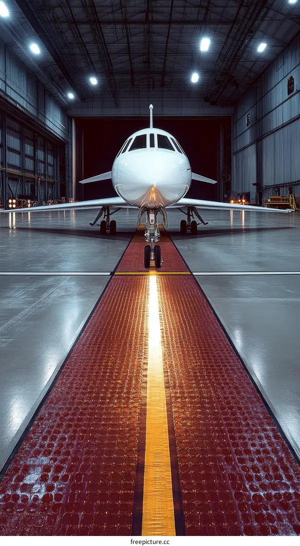 White Jet in a Large Hangar