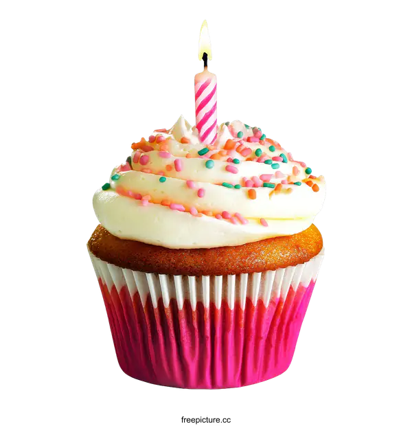 [Transparent Background PNG]Delicious Birthday Cupcake with Colorful Sprinkles