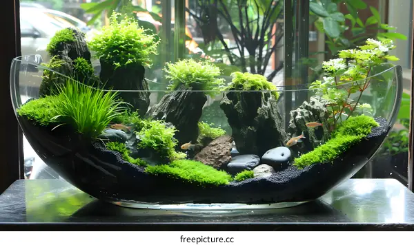 Beautiful Aquarium With Green Plants and Fish