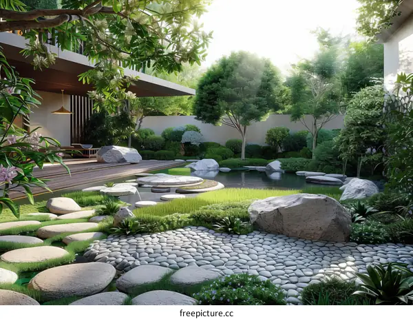 Modern Zen Garden Design Landscape Illustration