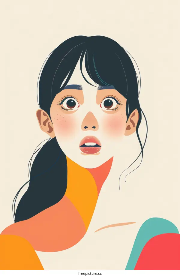 Surprised young woman with black hair and brown eyes