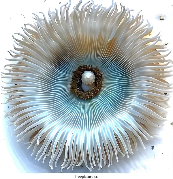 A white anemone with a blue center