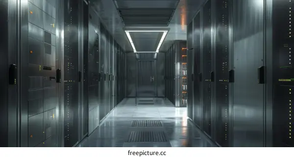 Modern Server Room Data Center Hallway Interior