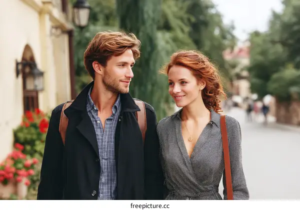 Couple Walking Through a European City