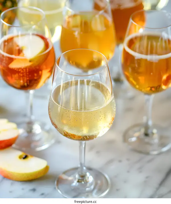 Sparkling Apple Cider in Glasses