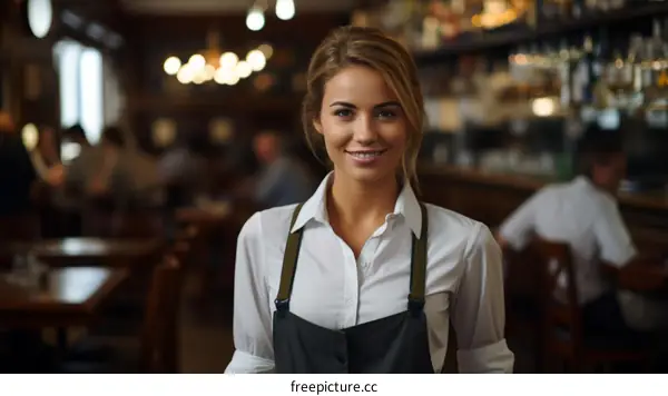 Portrait of a smiling waitress in a restaurant