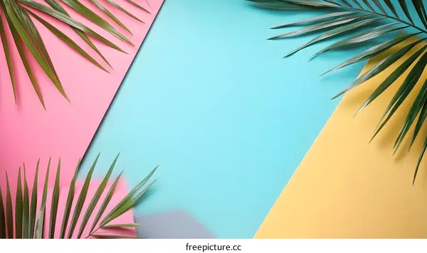 Tropical Palm Leaves on Colorful Background