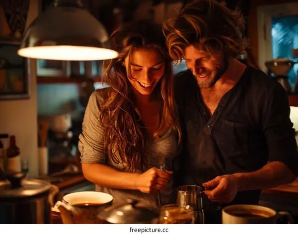 Couple Preparing Coffee in the Kitchen