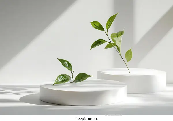 Minimalist Nature Scene with White Pedestals