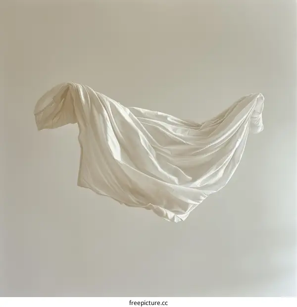 White cloth floating in mid-air against a beige background