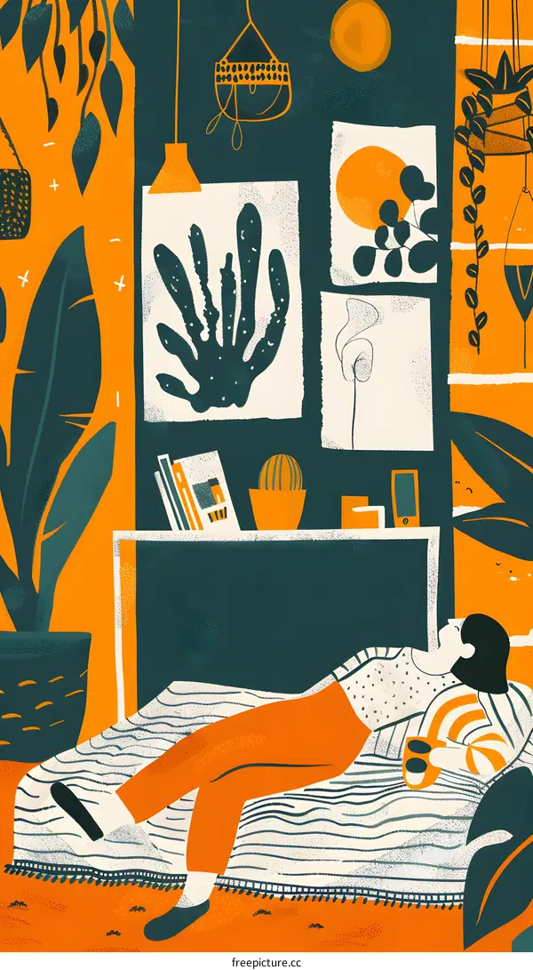 Relaxing at Home with Plants and Artwork