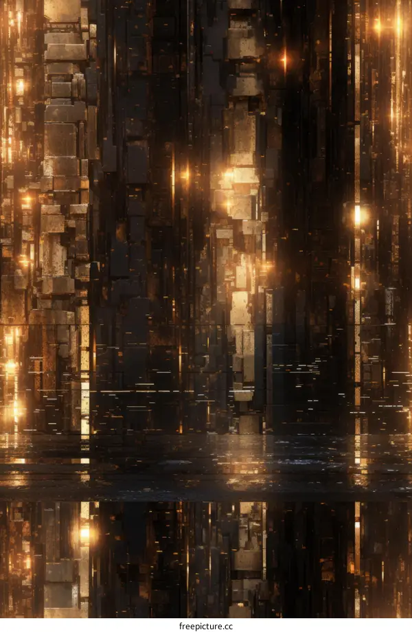 Abstract Golden and Black Metallic Surface with Light Reflections