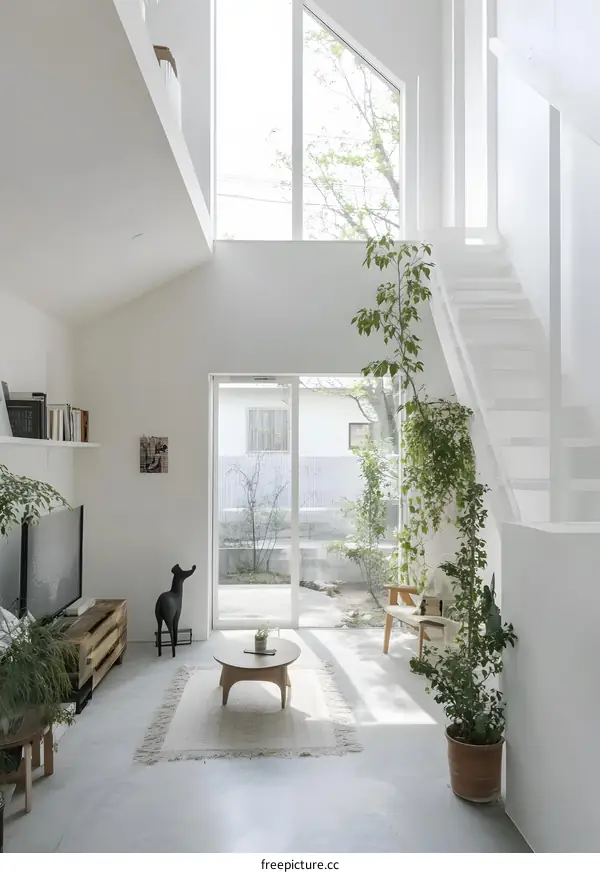 Modern Minimalist Living Room Design with White Walls and Large Windows