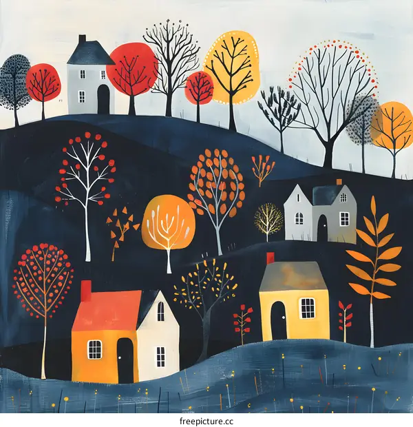 Autumnal Village on a Hill