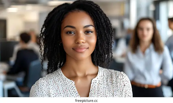 Focused Black Woman in Modern Office Setting