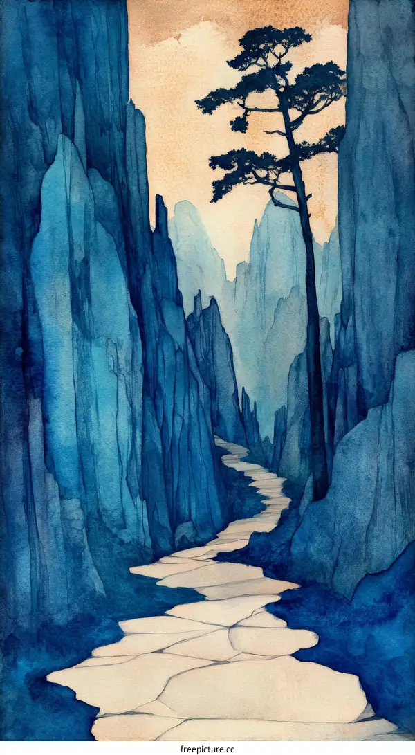 Mystical Mountain Path Watercolor Painting