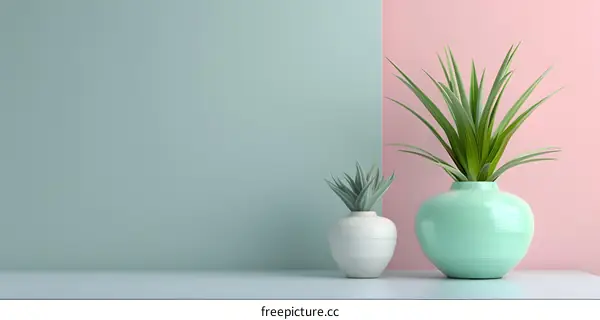 Green and Pink Minimalist Background with Plants