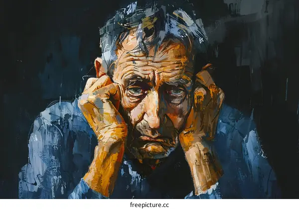 Portrait of an old man with hands on head