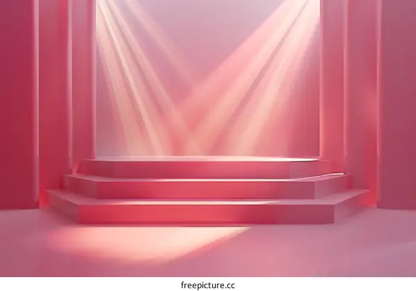 Pink stage background with three steps and glitter on the floor