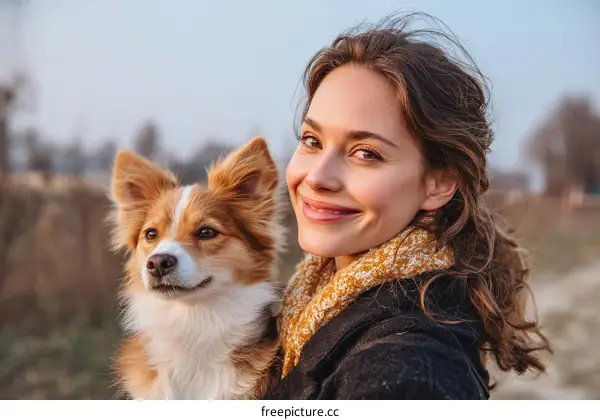 Woman and Dog Outdoors Portrait