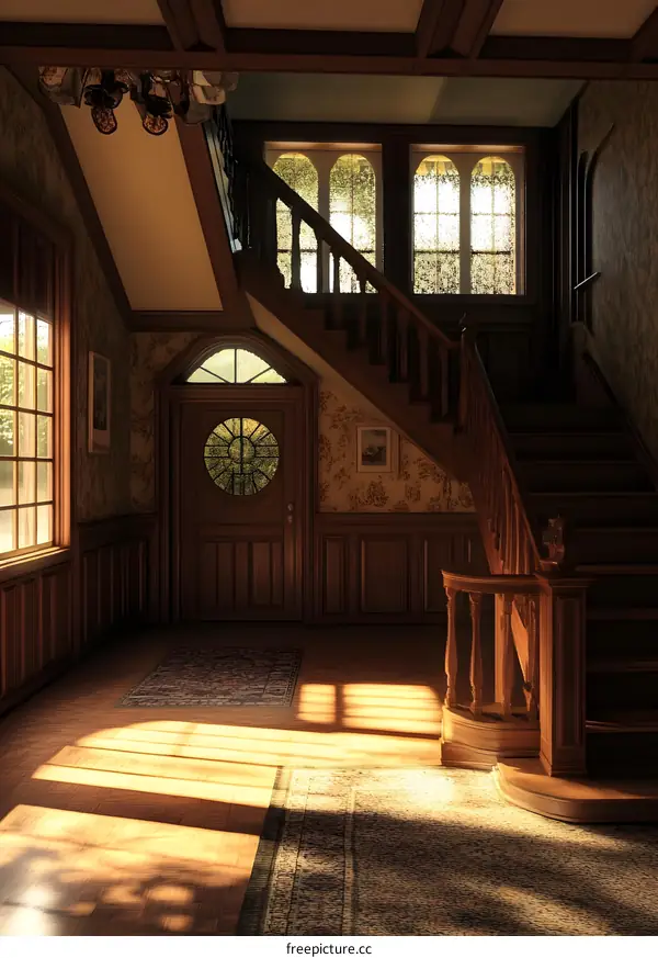 Vintage Wooden Staircase in a Luxurious Mansion