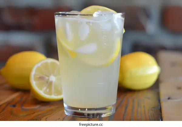 Glass of Lemonade with Lemon Slices and Ice