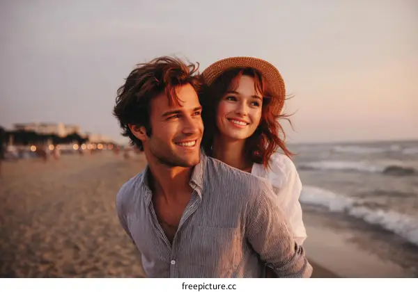Couple enjoying the sunset on the beach