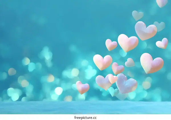 Floating Hearts on a Teal Background