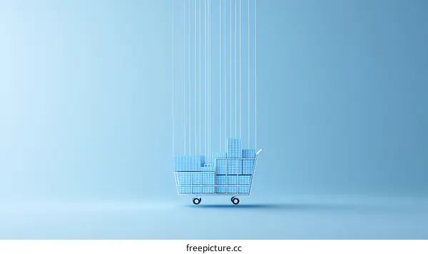 Abstract Shopping Cart Illustration with Light Blue Theme