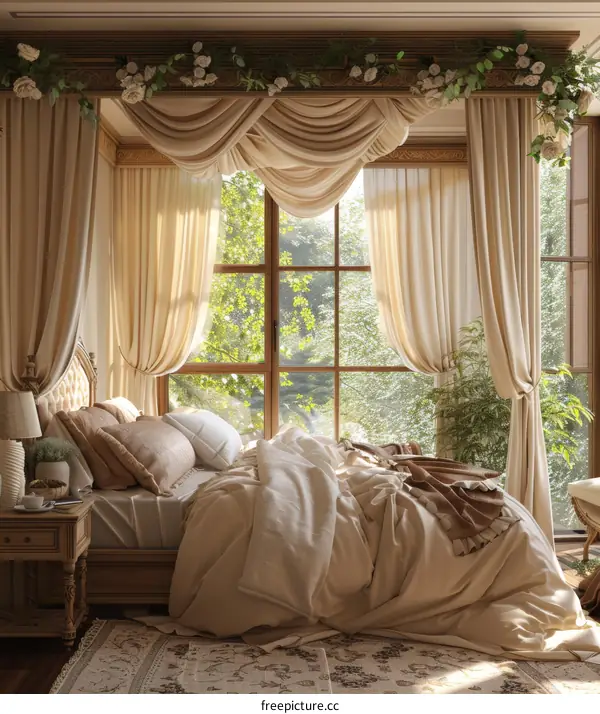 Elegant Beige Bedroom with Lush Window View